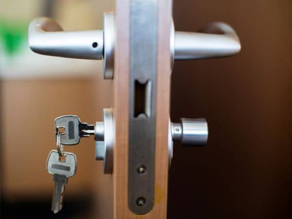 Close up of a commercial door lock